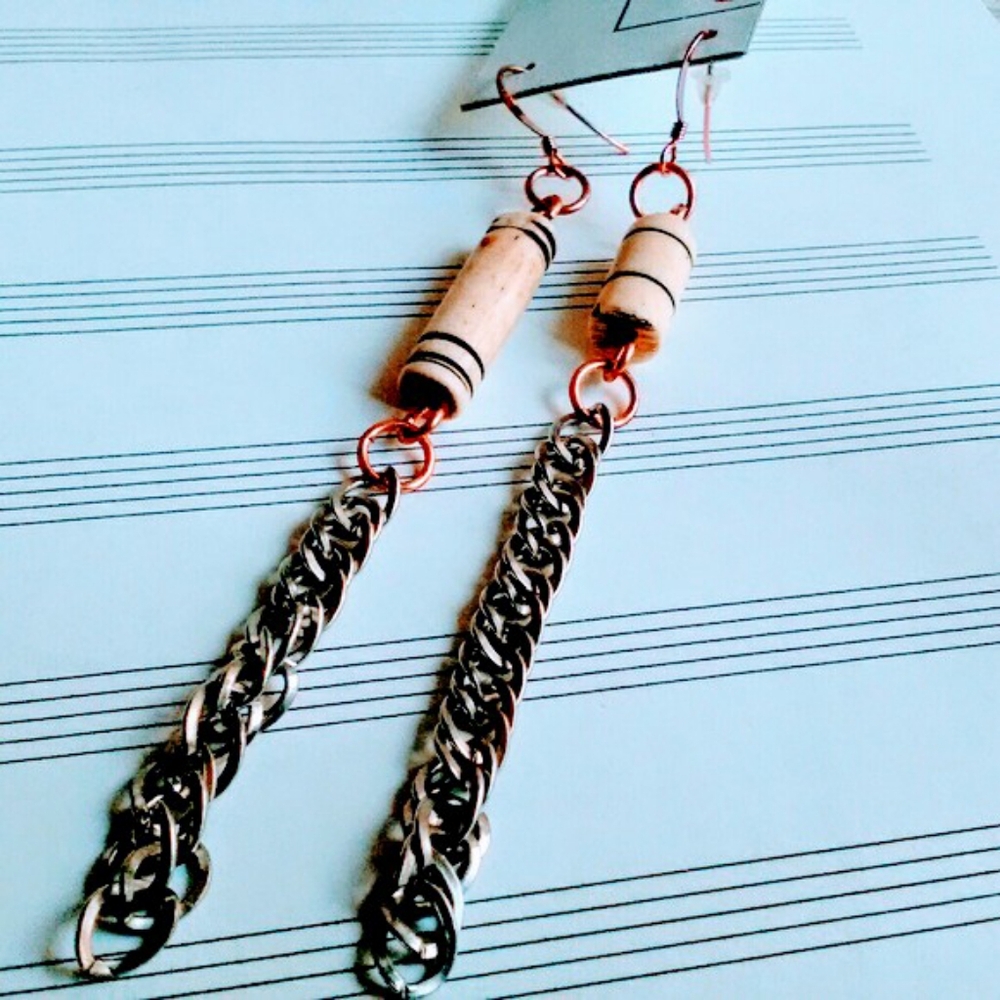 Mismatched Earrings, Handmade Bone Jewelry, chains